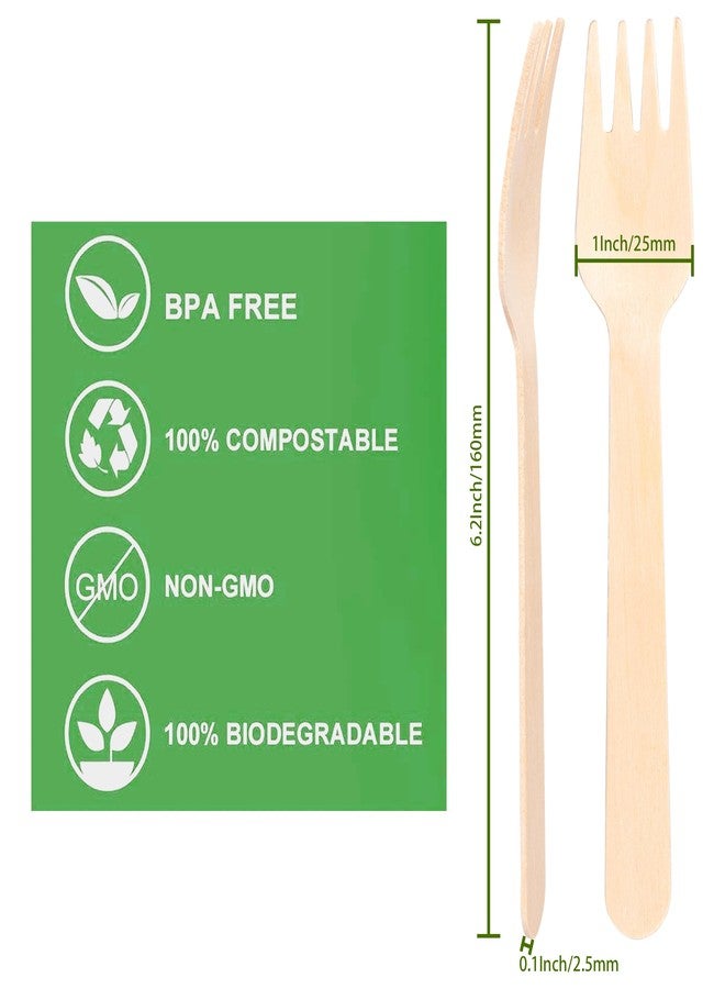 ANTETOK Disposable Wood Cutlery Forks - 100 Pack Wooden Forks Disposable,Biodegradable and Earth Friendly, 6.3 Inch Length Wood Forks - Image 2